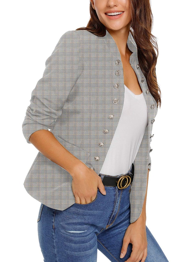 GRAPENT Women's Plaid Work Office Chic Long Sleeve Solid Open Front Blazer Suit Cardigan Outerwear XX-Large (Fits US 20-US 22) - Image 3